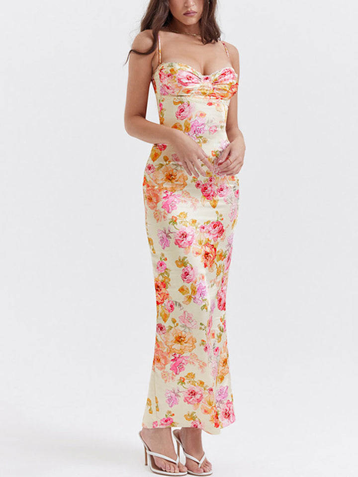 Wendy | Maxi Wedding Guest Dress with Floral Print and Spaghetti Straps