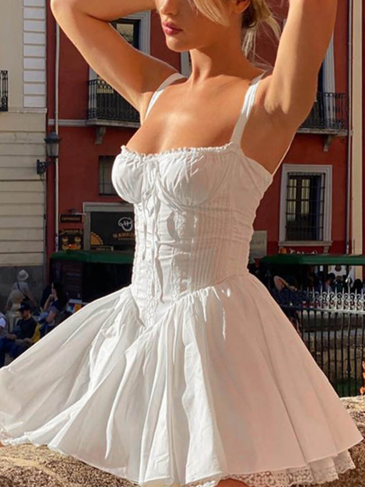 Aria | Mini Wedding Guest Dress with Corset Bodice and Ruffle Skirt