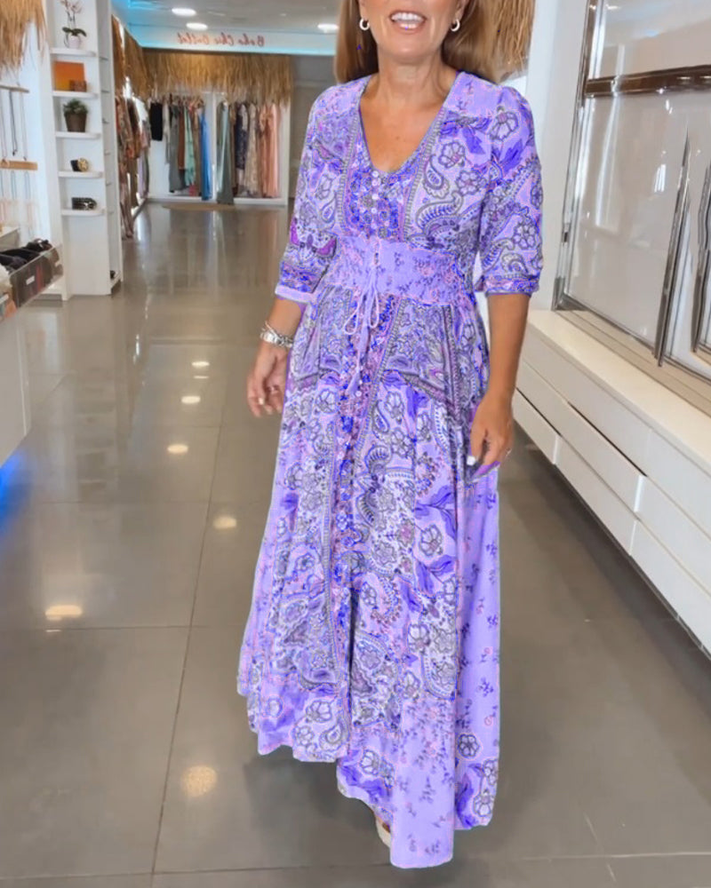 Sally | Maxi Summer Dress with Paisley Print and V-Neck