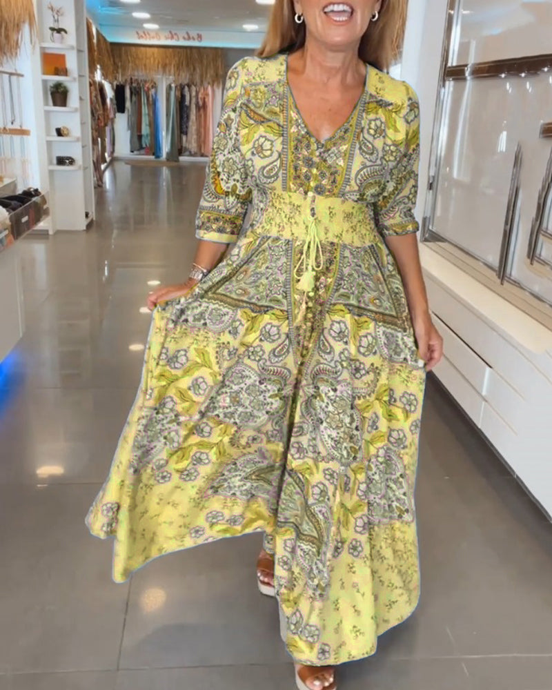 Sally | Maxi Summer Dress with Paisley Print and V-Neck