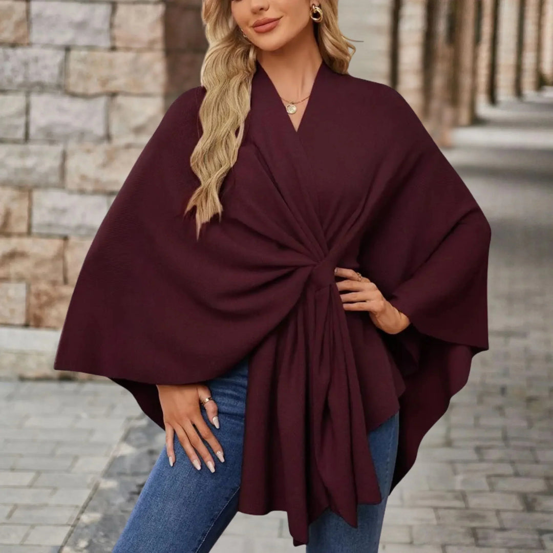 Women's Open Wrap Poncho with Front Knot Detail