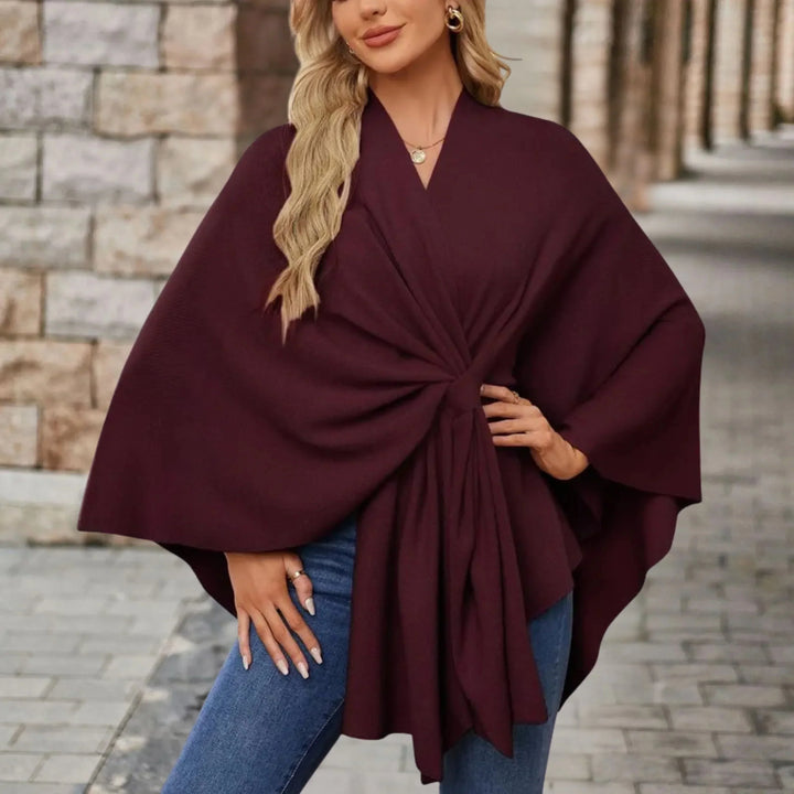 Women's Open Wrap Poncho with Front Knot Detail