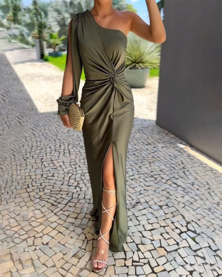 Jane | Maxi Wedding Guest Dress with One Shoulder and Twist Detail