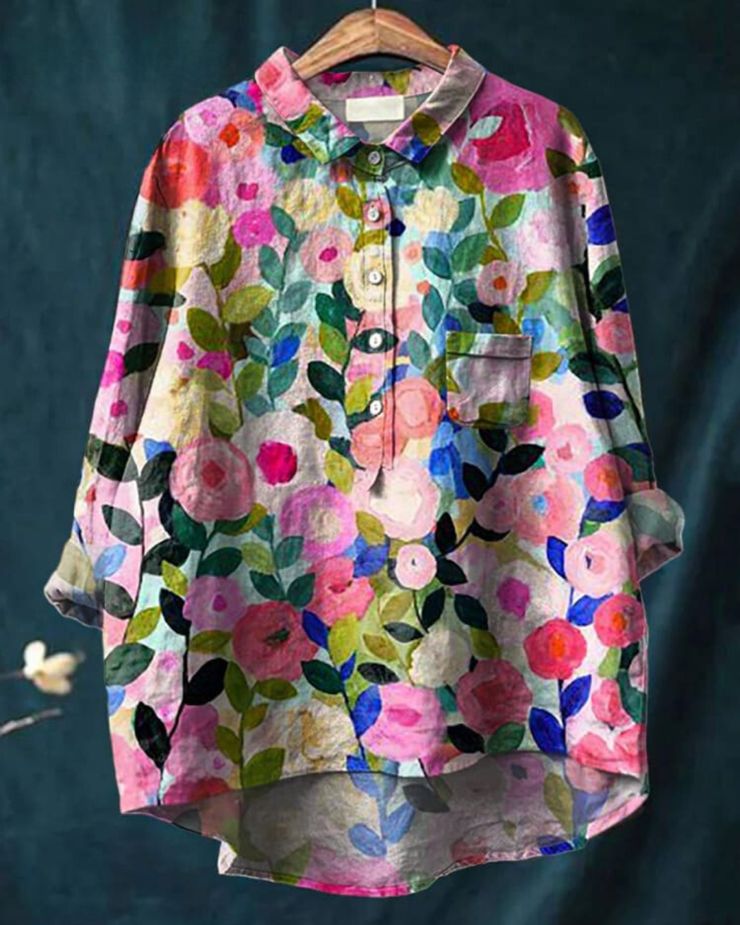 Flora | Floral Print Blouse with Shirt Collar and Long Sleeves