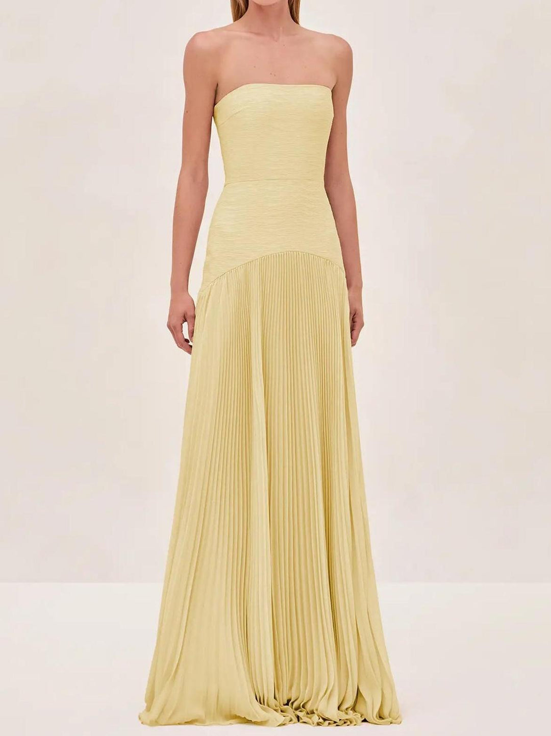 Ruby | Maxi Wedding Guest Dress with Strapless Pleated Skirt