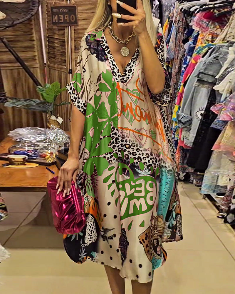 Debra | Midi Summer Dress with Boho Print and V-Neck