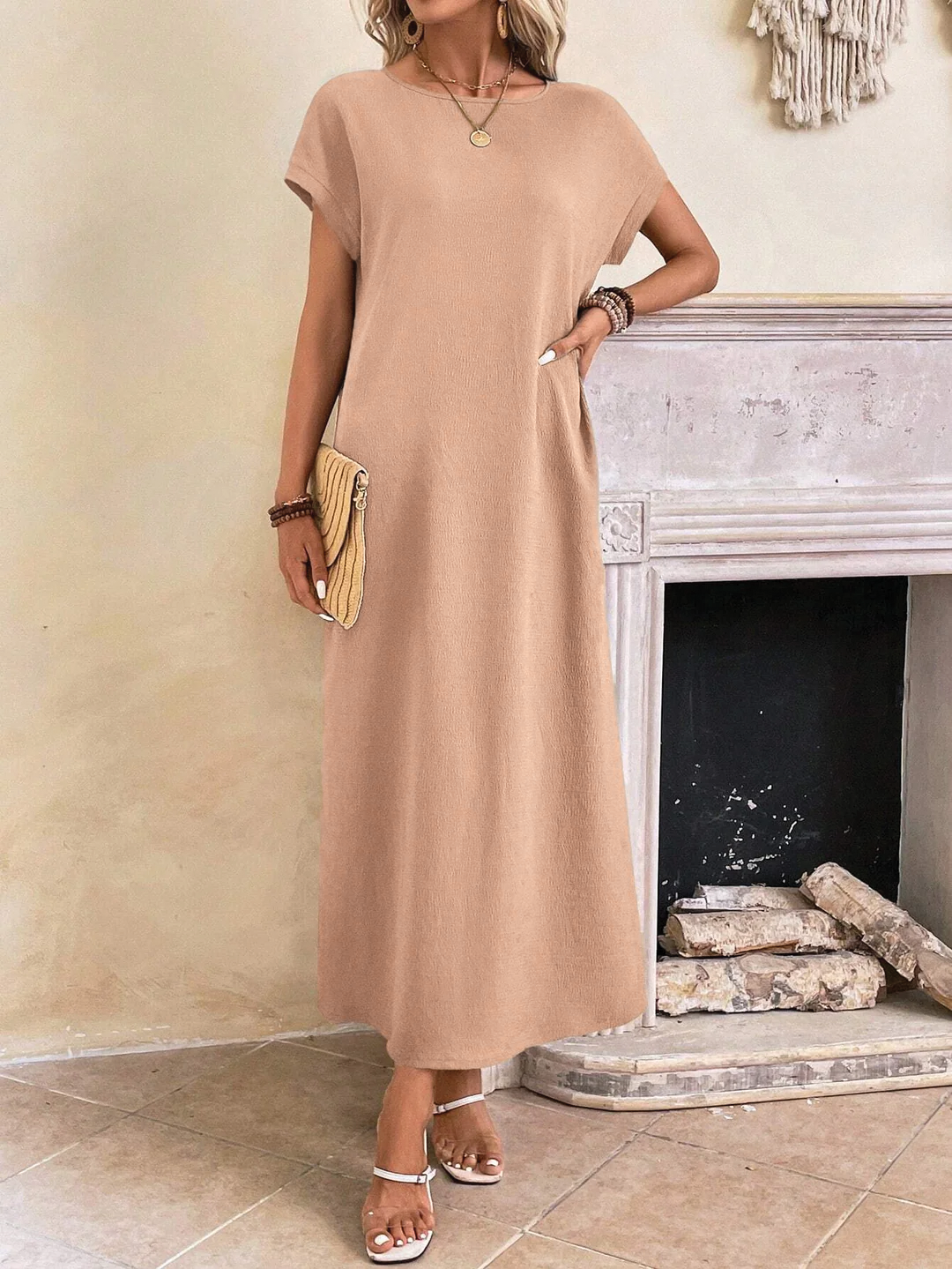 Stella | Midi Summer Dress with Round Neck and Side Slit