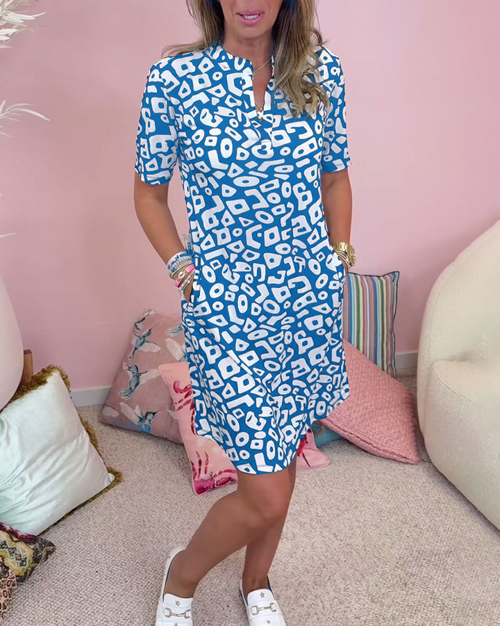 Isabel | Mini Summer Dress with Geometric Print and Side Pockets