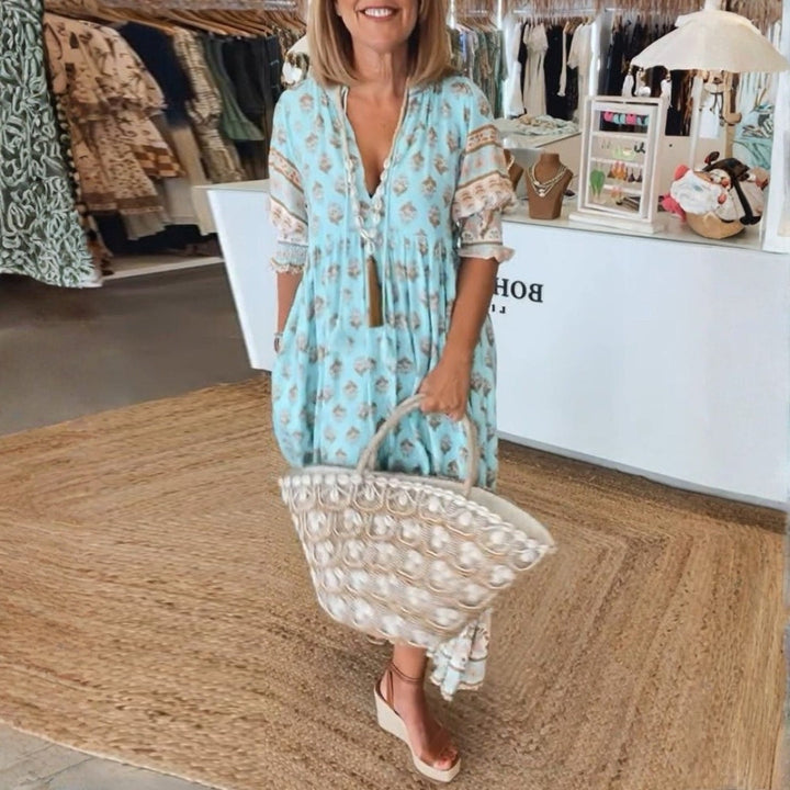 Brooklyn | Maxi Summer Dress with Boho Print and Tassel Tie