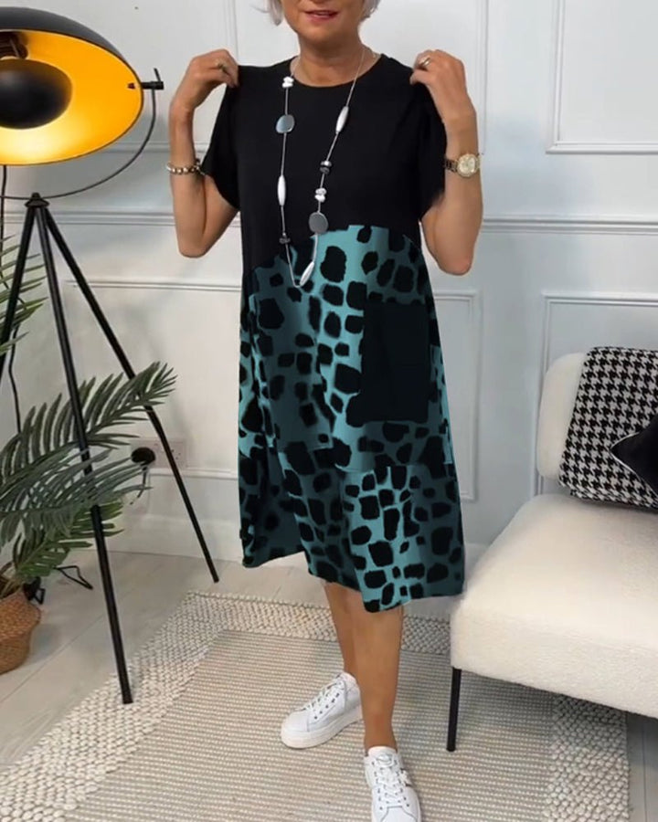 Xena | Midi Summer Dress with Abstract Print and Round Neck