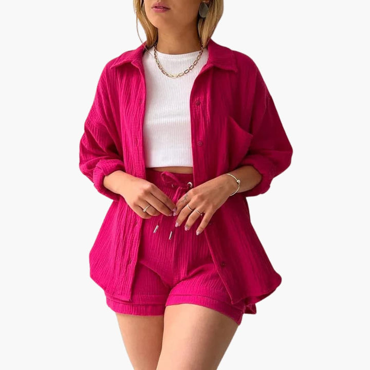 Zara | Crinkle Two-Piece Set with Oversized Shirt and Pull-On Shorts