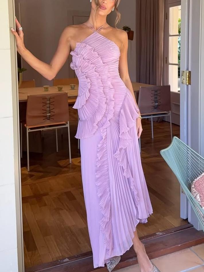 Avery | Wedding Guest Maxi Dress Pleated Asymmetric