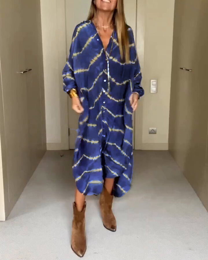 Lina | Midi Shirt Dress with Boho Print and Long Sleeves