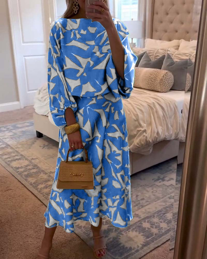 Demi | Matching Set with Abstract Print and Midi Skirt