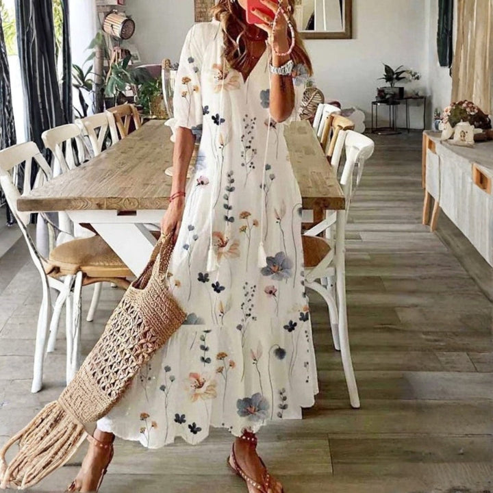 Bella | Boho Floral Maxi Dress Short Sleeve