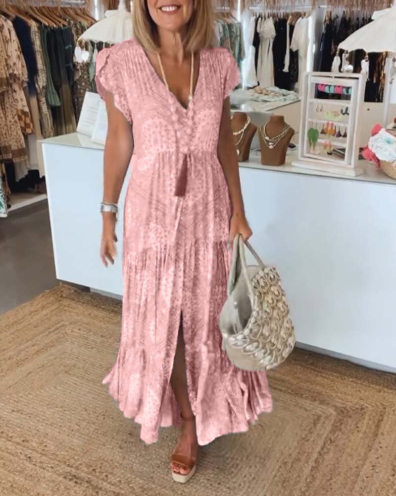 Melissa | Maxi Holiday Dress with Boho Print and V-Neck