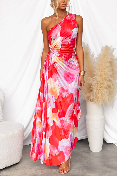 Kacie | Maxi Wedding Guest Dress with One Shoulder and Floral Print