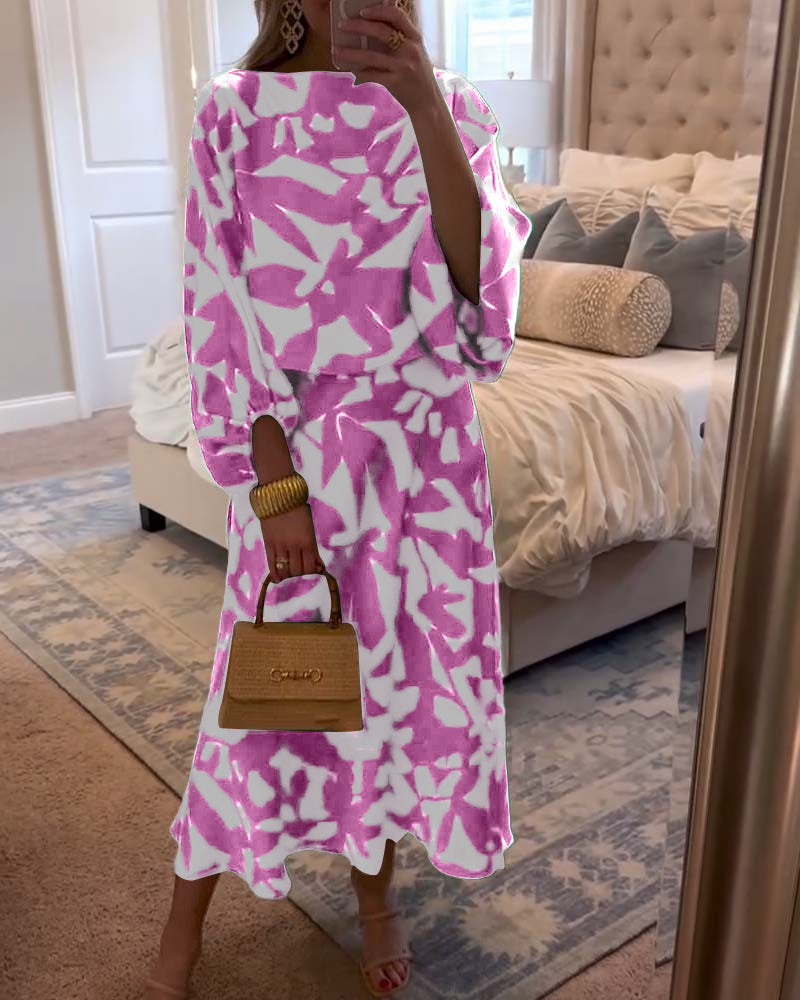 Demi | Matching Set with Abstract Print and Midi Skirt