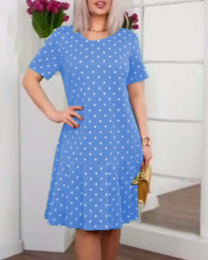 Mia | Midi Polka Dot Dress with Round Neck and Ruffle Hem