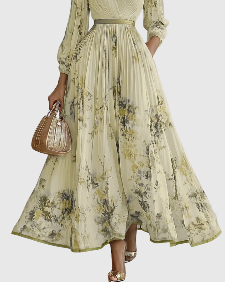 Ella | Maxi Wedding Guest Dress with Floral Print and Pleated Skirt