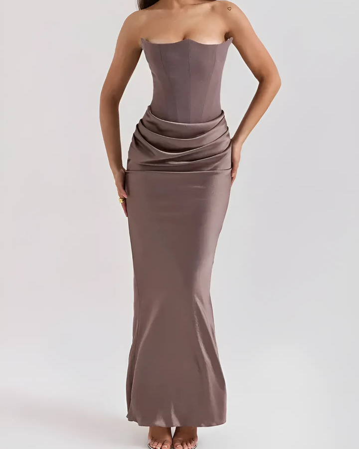 Women's Strapless Maxi Dress with Ruched Bodycon Design