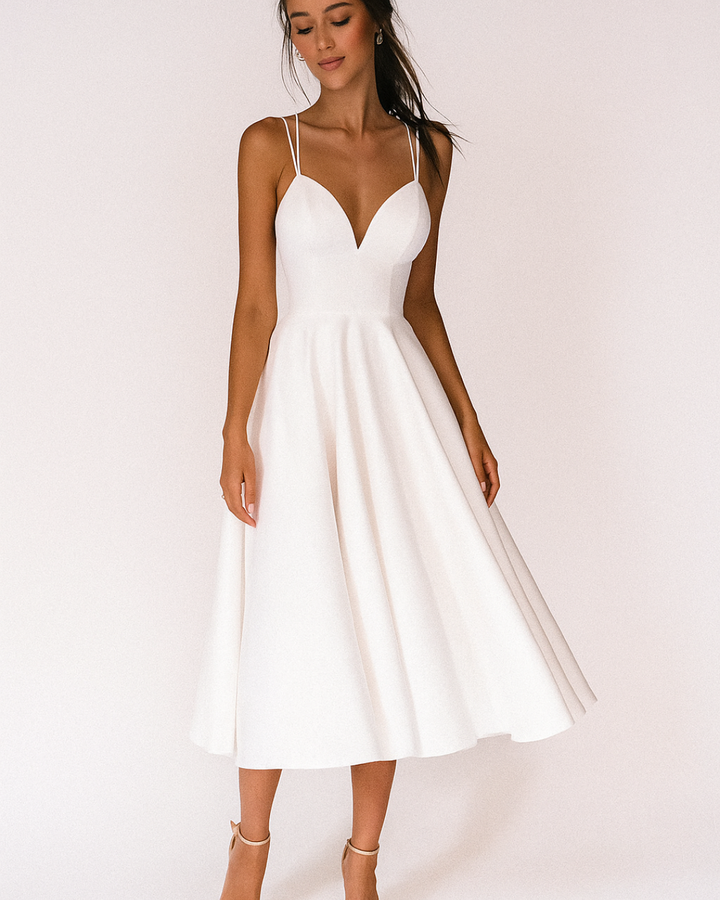 Women's Strappy Midi Dress with Backless Fit and Flare