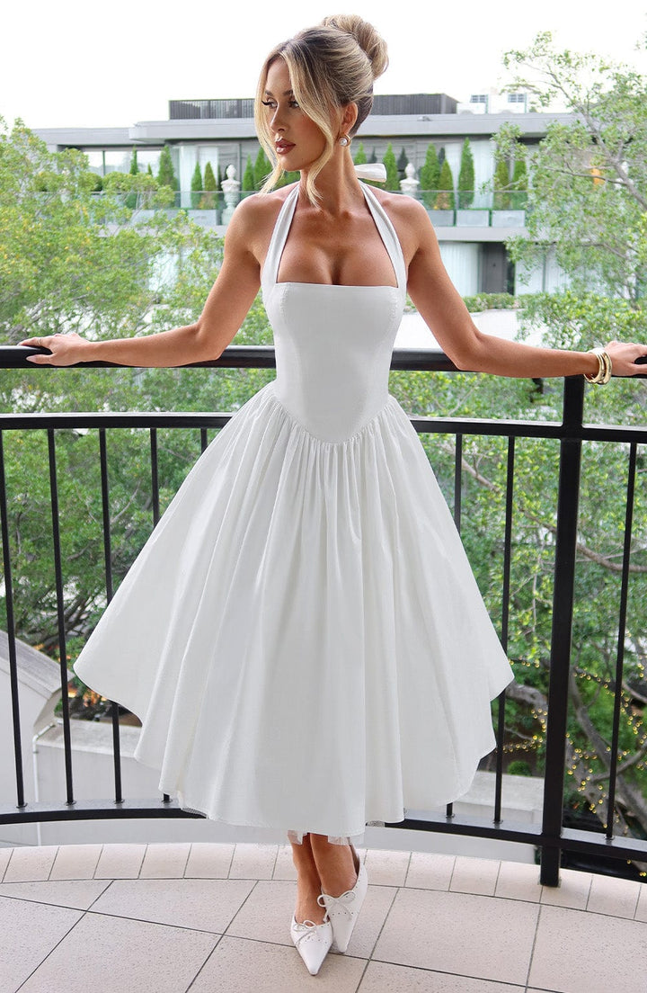 Ariana | Midi Halter Neck Dress with Corset Bodice