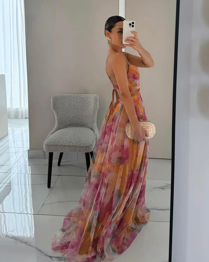 Ruby | Maxi Wedding Guest Dress with Floral Print and V-Neck