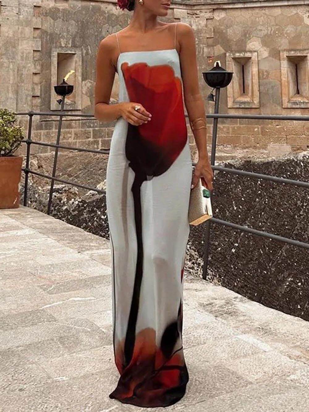 Irene | Maxi Summer Dress with Floral Print and Spaghetti Straps