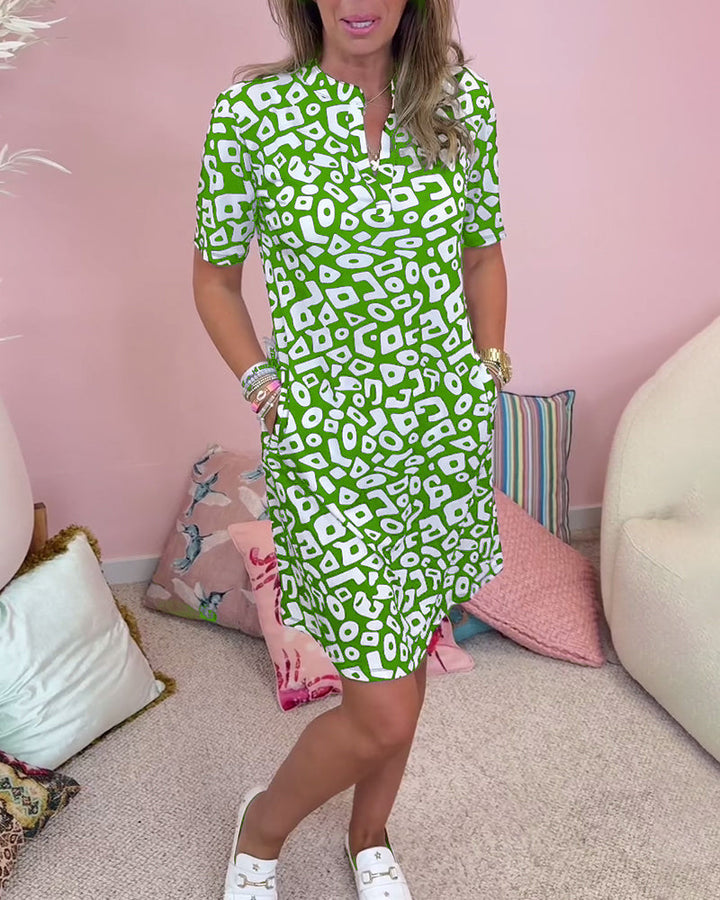 Isabel | Mini Summer Dress with Geometric Print and Side Pockets