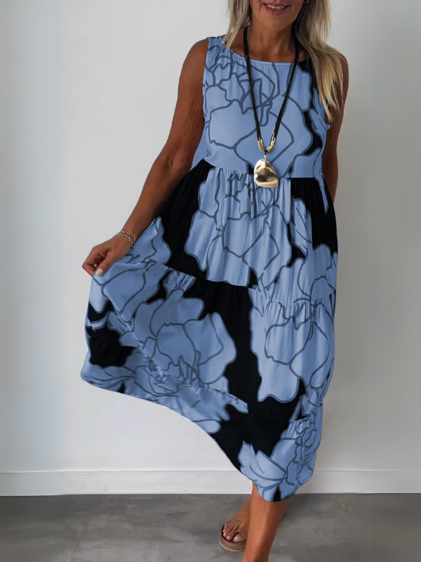 Amy | Midi Summer Dress with Abstract Print and Sleeveless Bodice