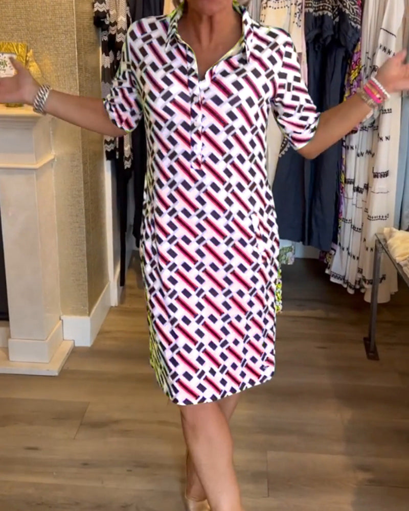 Martha | Midi Summer Dress with Geometric Print and V-Neck