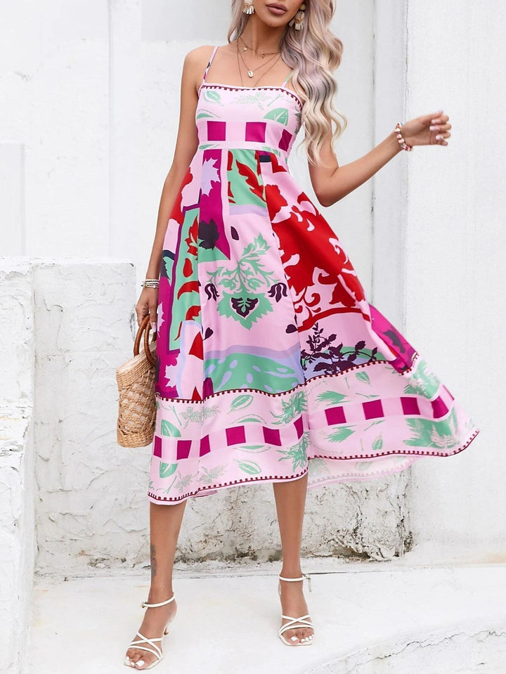 Eve | Midi Summer Dress with Abstract Print and Spaghetti Straps