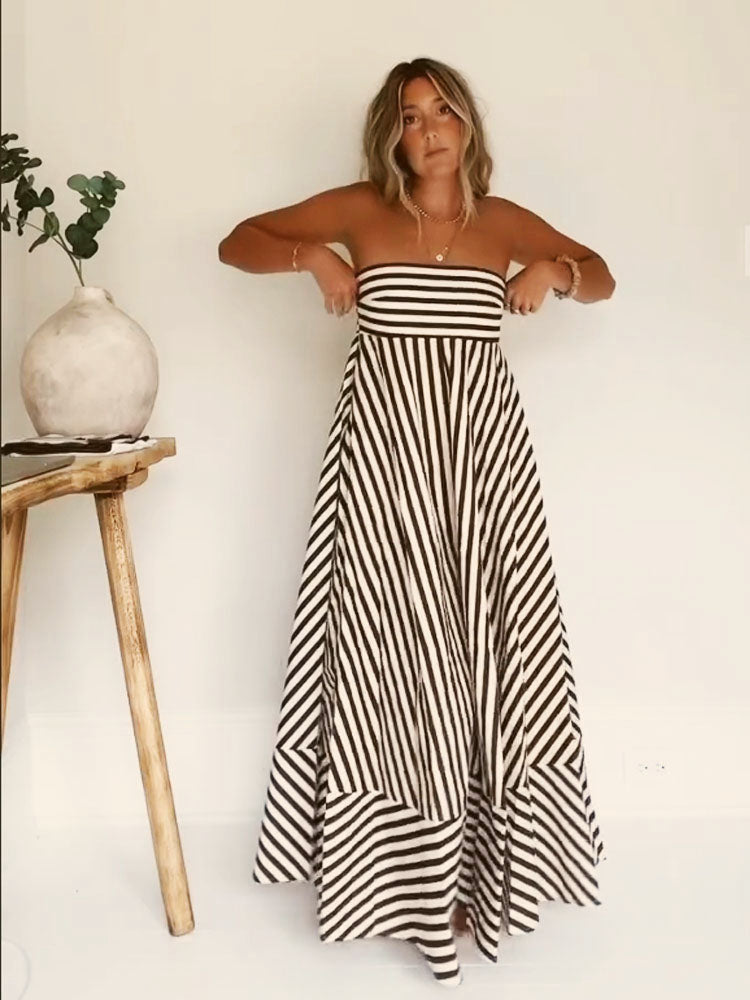 Lina | Maxi Summer Dress with Strapless Bodice and Stripes