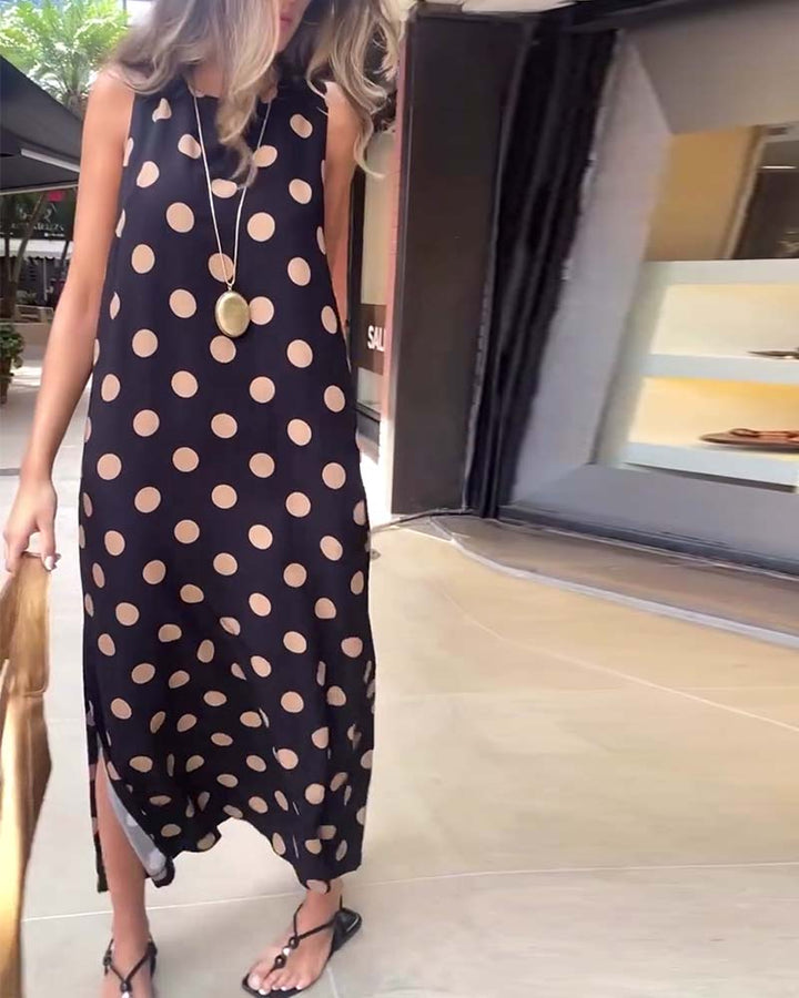 Vivian | Maxi Polka Dot Dress with Round Neck and Sleeveless Bodice