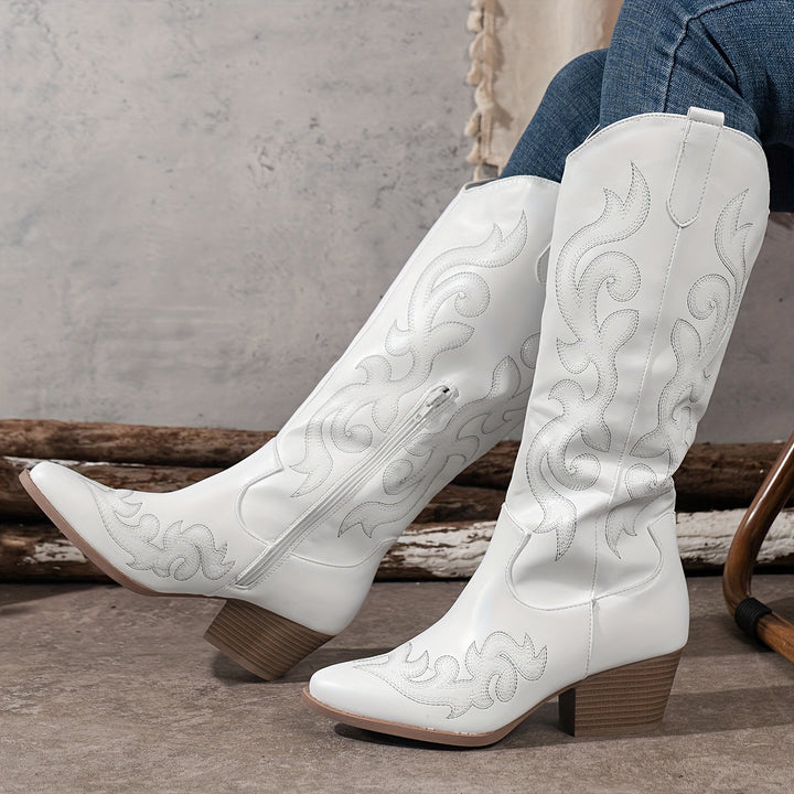 Women's Knee-High Cowboy Boots with Block Heel