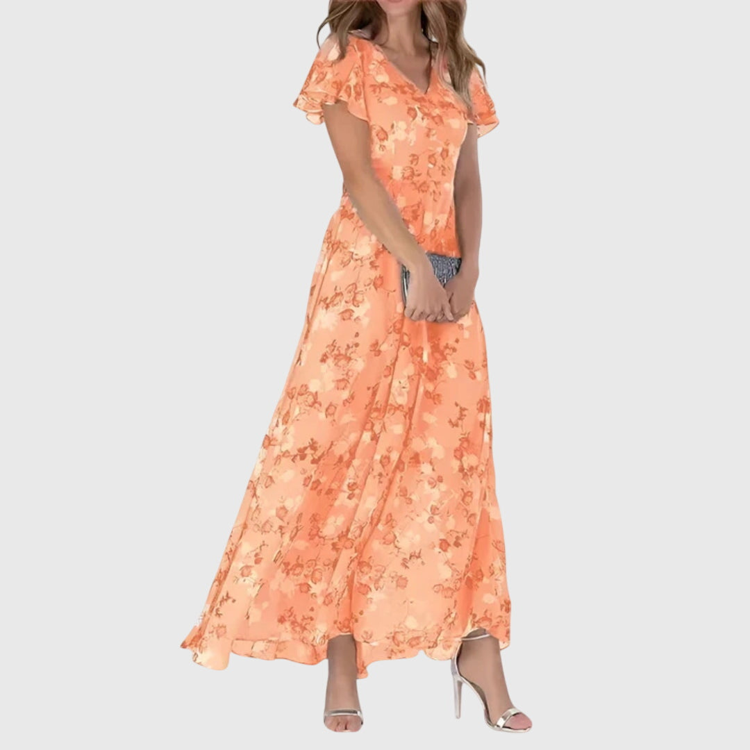Lola | Maxi Wedding Guest Dress with Floral Print and V-Neck