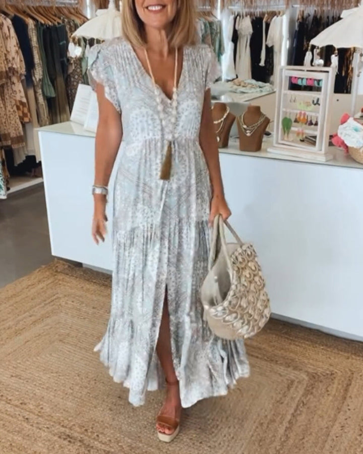 Melissa | Maxi Holiday Dress with Boho Print and V-Neck
