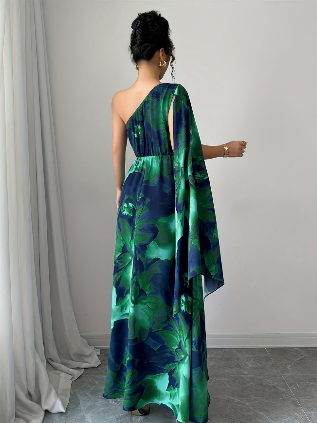 Irene | Maxi Wedding Guest Dress with One Shoulder and Floral Print