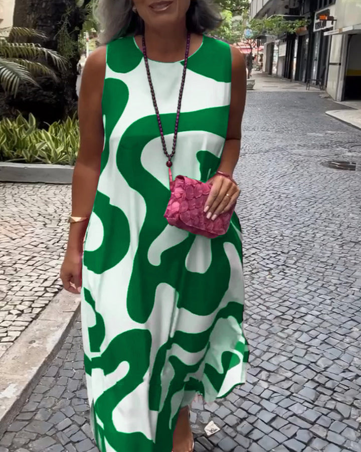 Christine | Maxi Summer Dress with Abstract Print and Round Neck