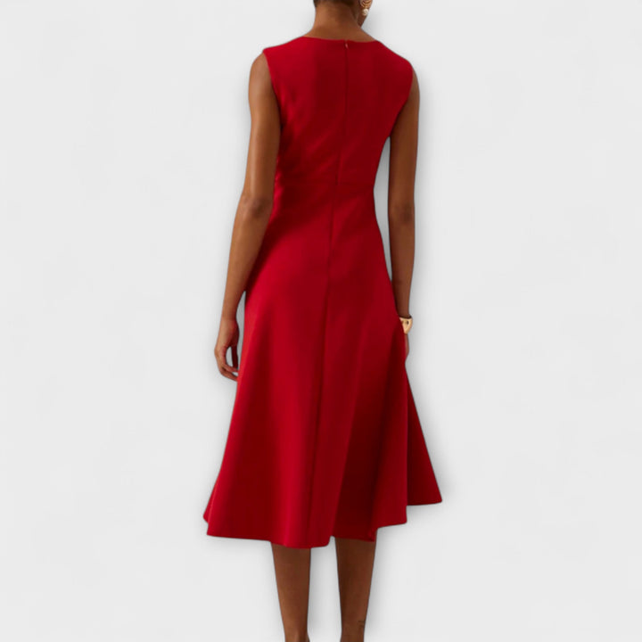 Sheila | Midi Cocktail Dress with Asymmetric Hem and Draped Bodice