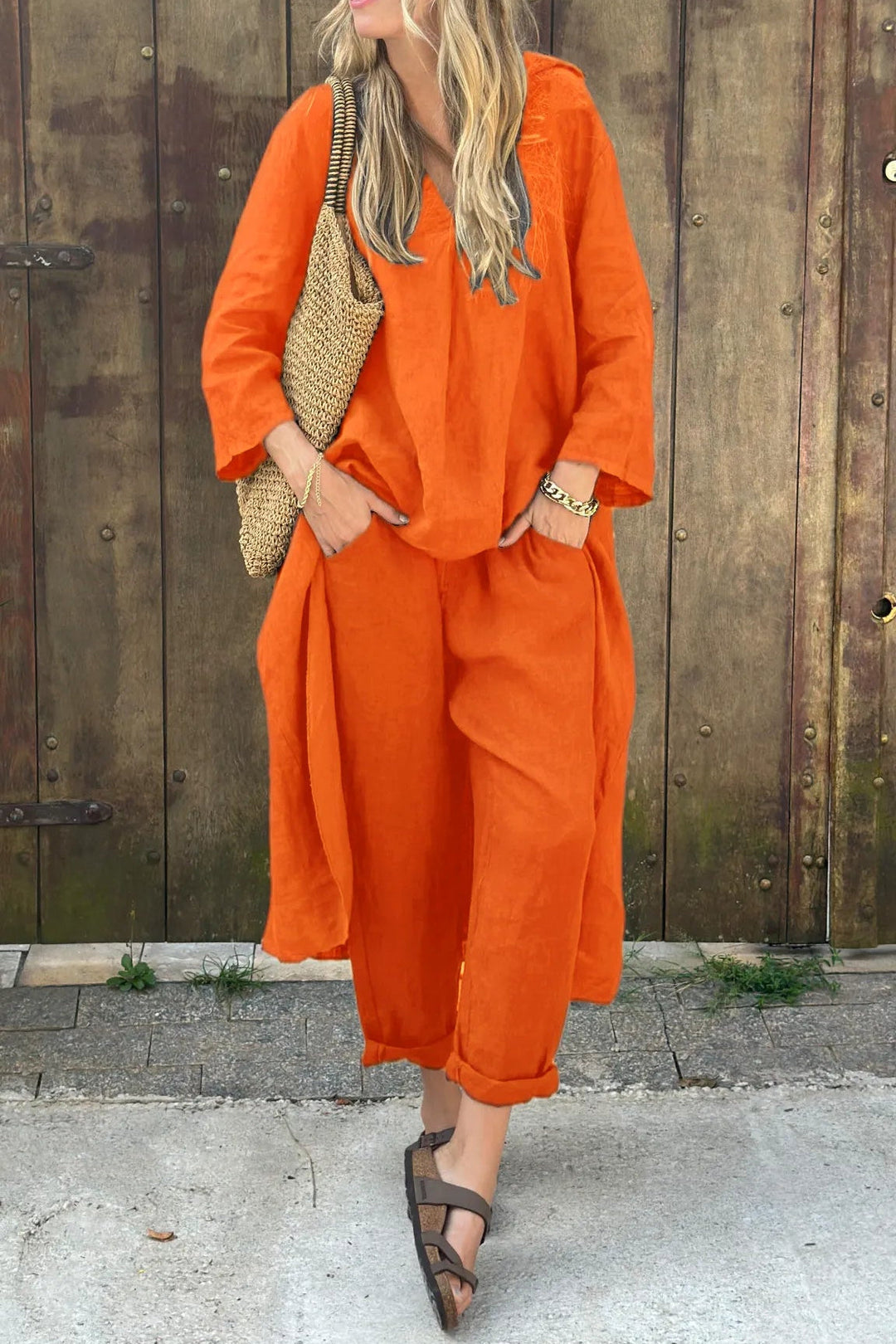 Nell | Co-ord Set with Wide Leg Trousers and V Neck Top