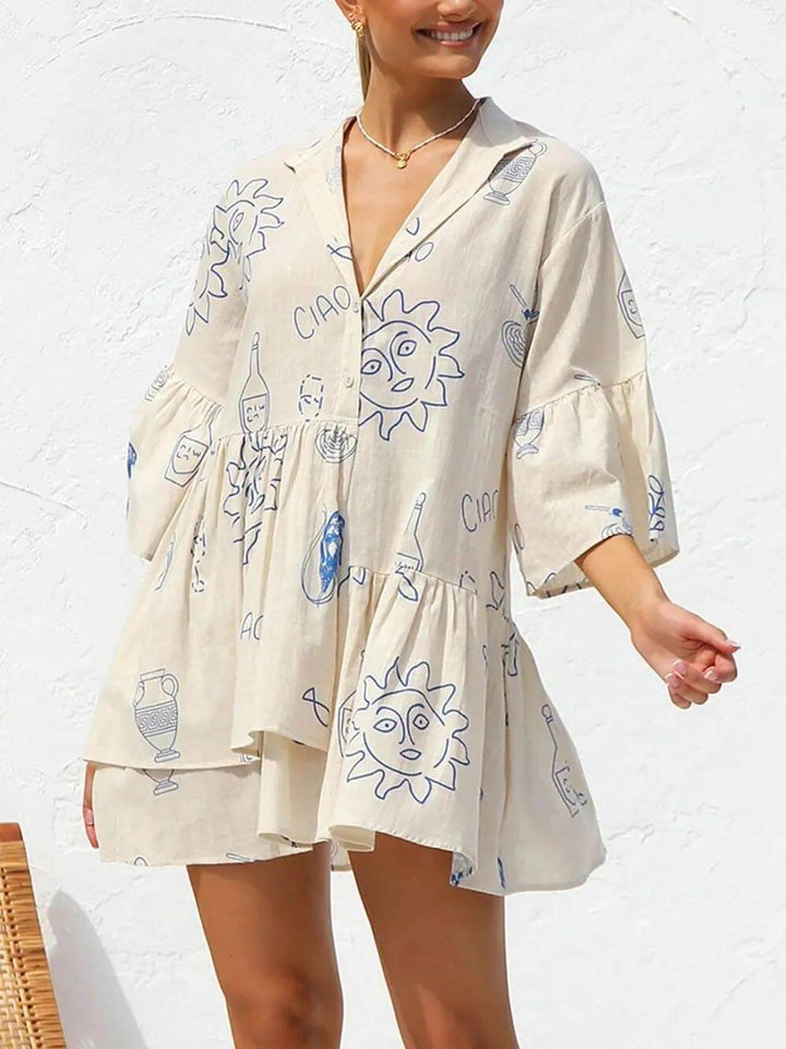 Eleanor | Mini Shirt Dress with Boho Print and V-Neck
