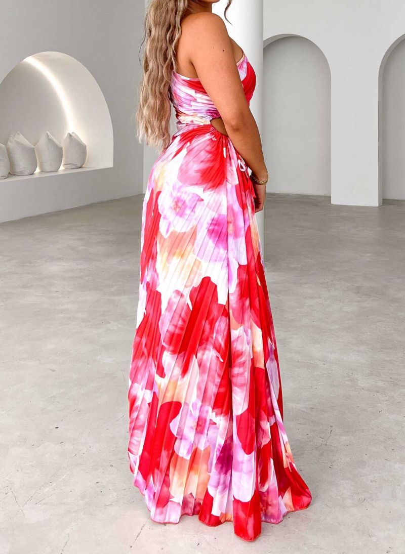 Kacie | Maxi Wedding Guest Dress with One Shoulder and Floral Print