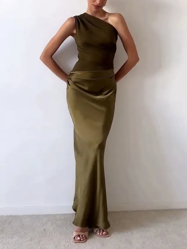 Sandra | Maxi Wedding Guest Dress with One Shoulder and Draped Bodice