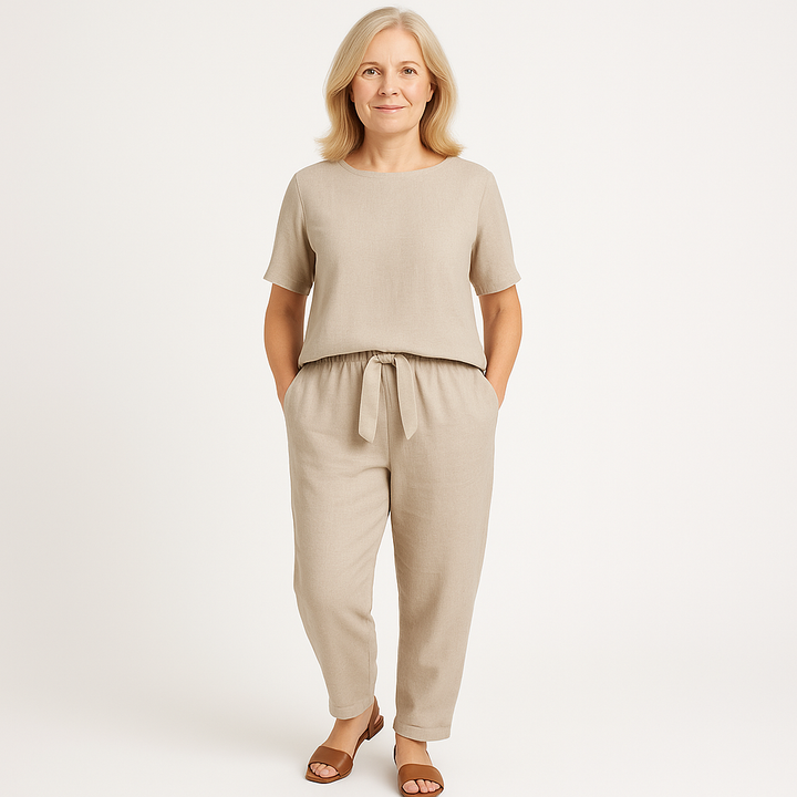 Nora | Co-ord Set with Tapered Trousers and Tie Waist Top