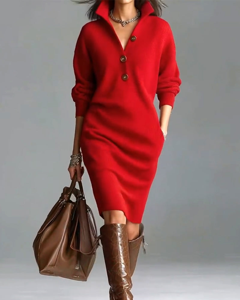 Lydia | Mini Cardigan Dress with Button Collar and Long Sleeves