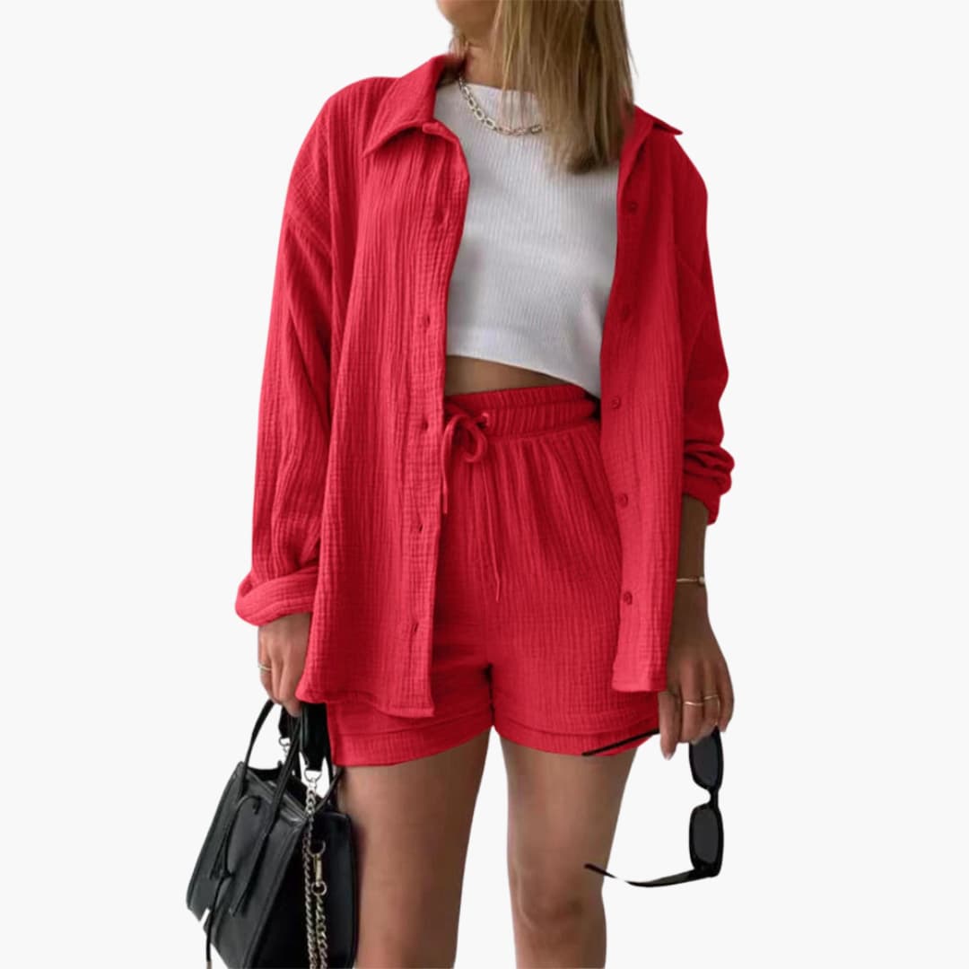 Zara | Crinkle Two-Piece Set with Oversized Shirt and Pull-On Shorts