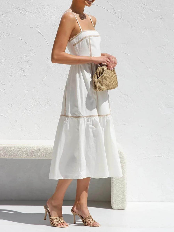 Faith | Midi Summer Dress with Square Neck and Contrast Trim