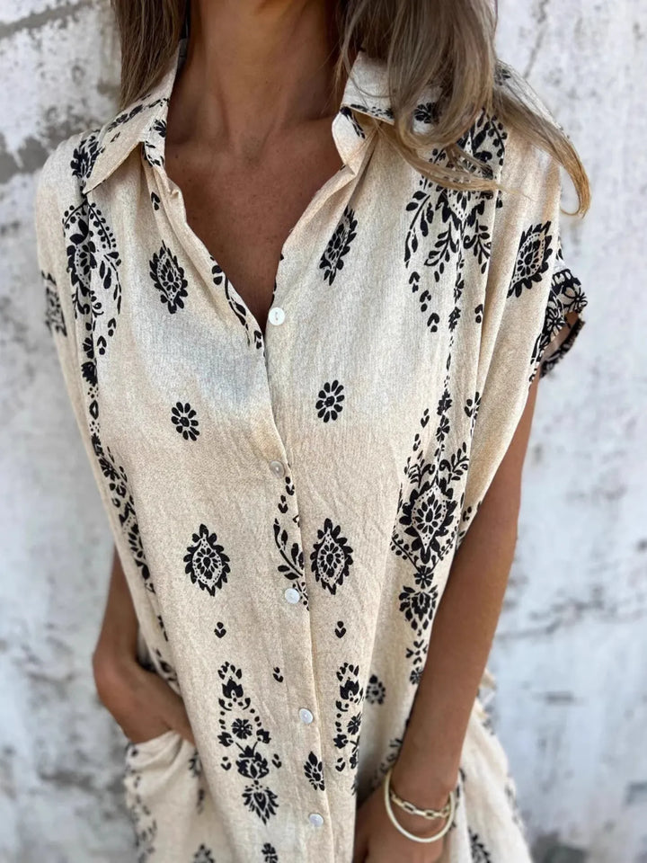 Emily | Mini Shirt Dress with Boho Print and V-Neck